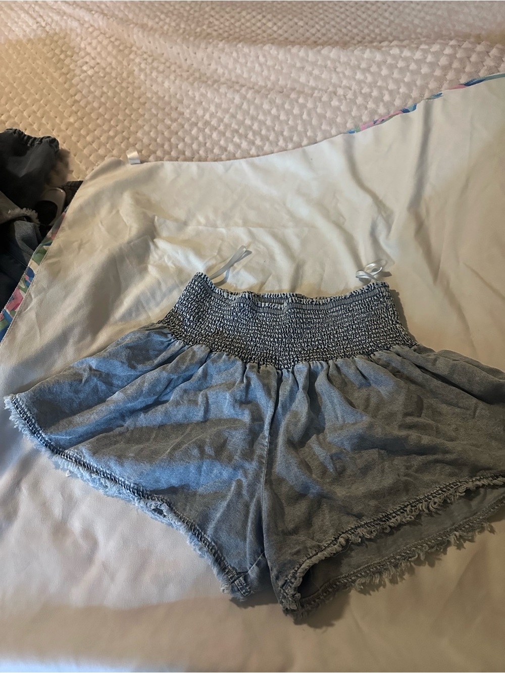 Doe & Rae Light Blue Smocked Waist Shorts